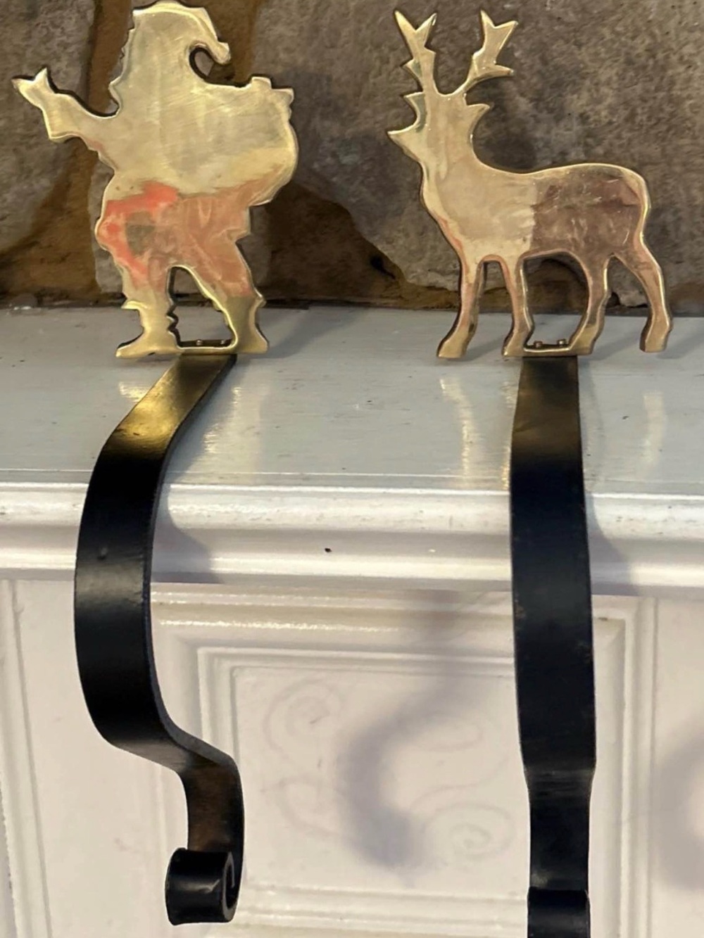 Brass Reindeer and Santa stocking holders
